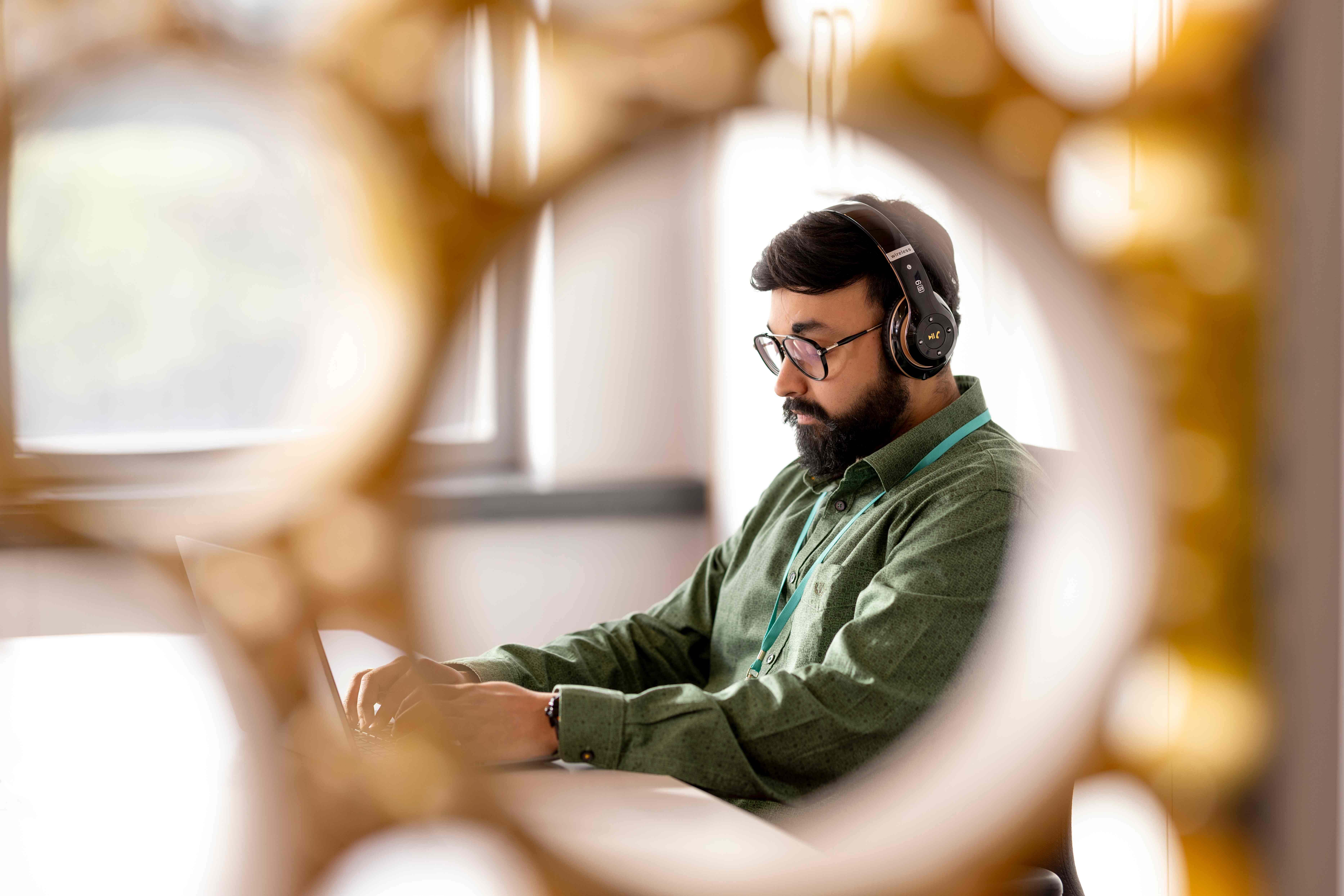 man with headphones on 